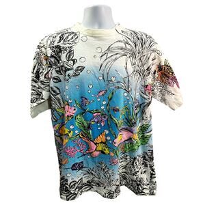 AOP Vintage Fish shirt Single stich Turtle Bay size XL Aquarium